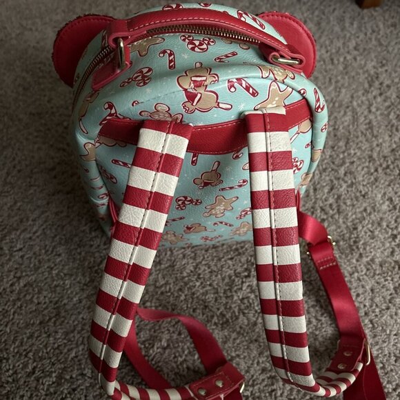 2022 Disney Parks Christmas Holiday Peppermint Candy Cane Loungefly Backpack Bag - Picture 10 of 14
